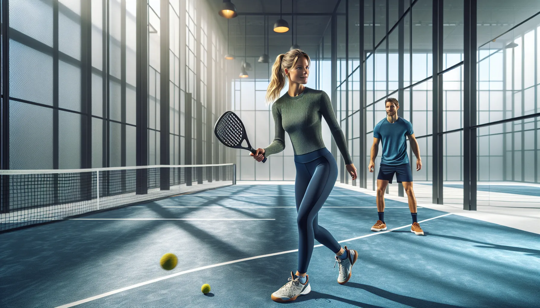 Norwegian couple serves in padel doubles, smiling and ready with proper gear.