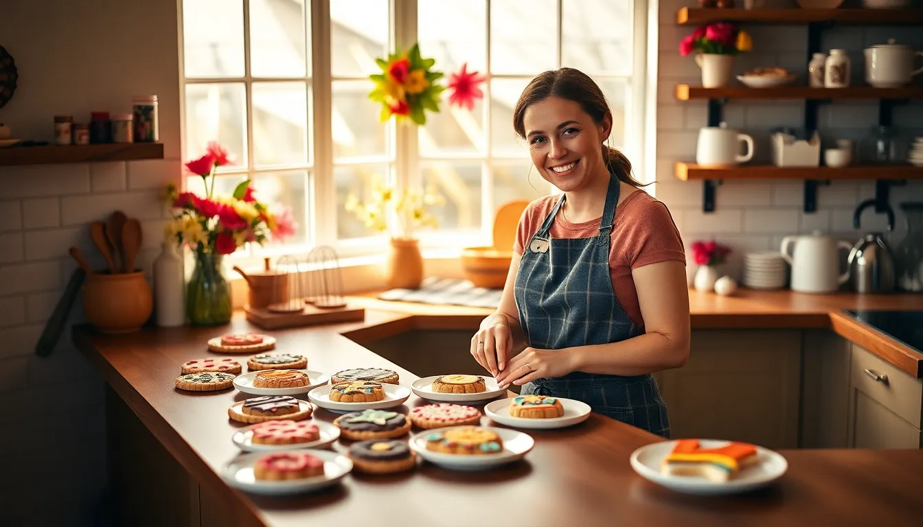 Mary Jackson decorating cookies in a cozy kitchen.