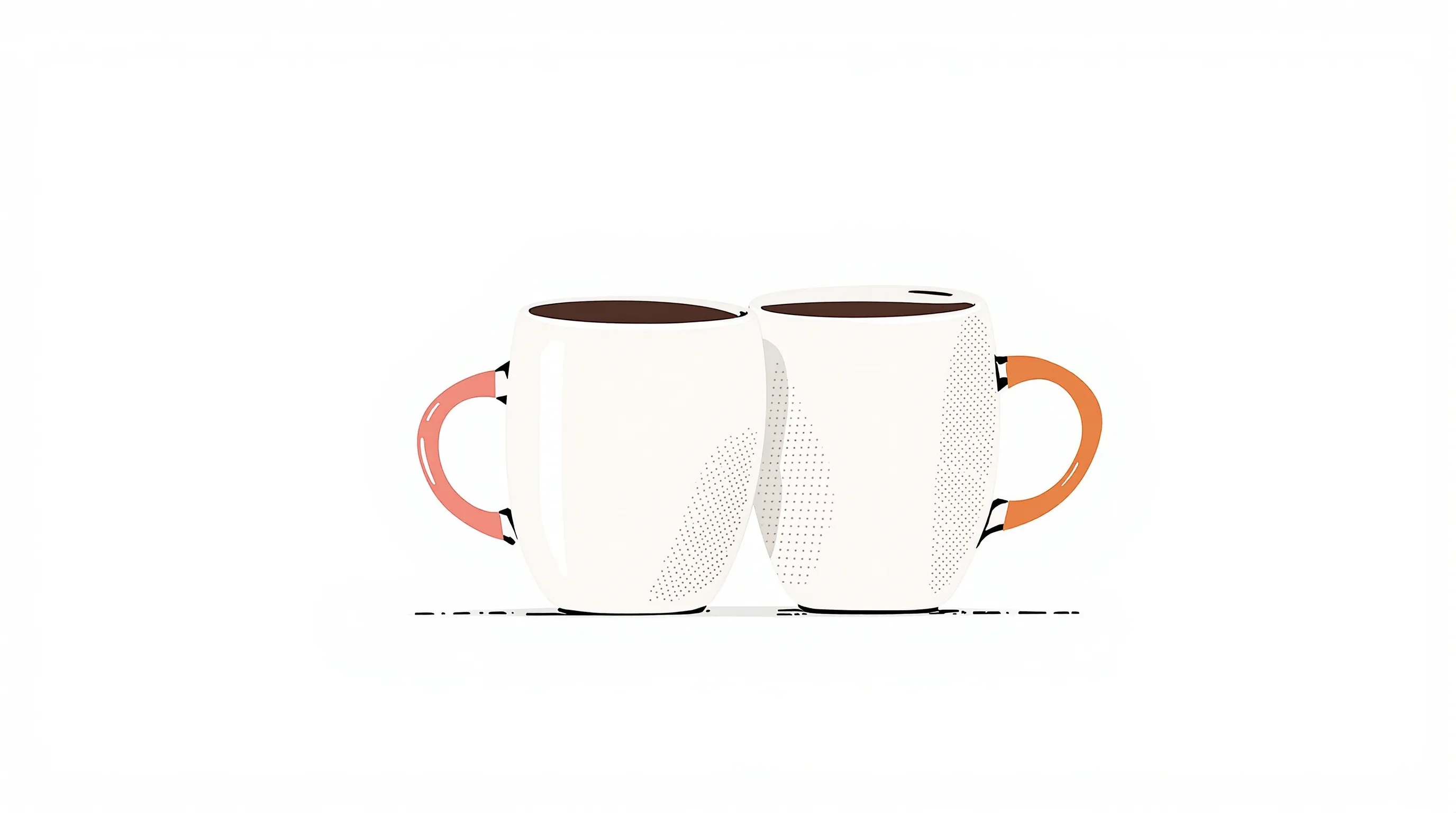 Two coffee mugs leaning together on a white background, symbolizing partnership and humor.