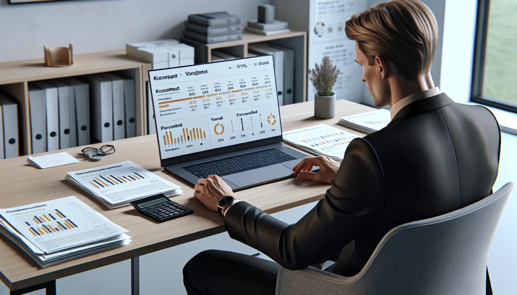 Hr professional in a norwegian office reviewing competency test reports and scores.