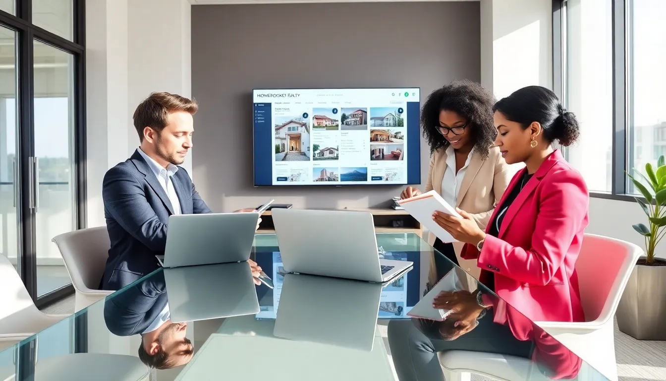 diverse real estate team collaborating in a modern office.