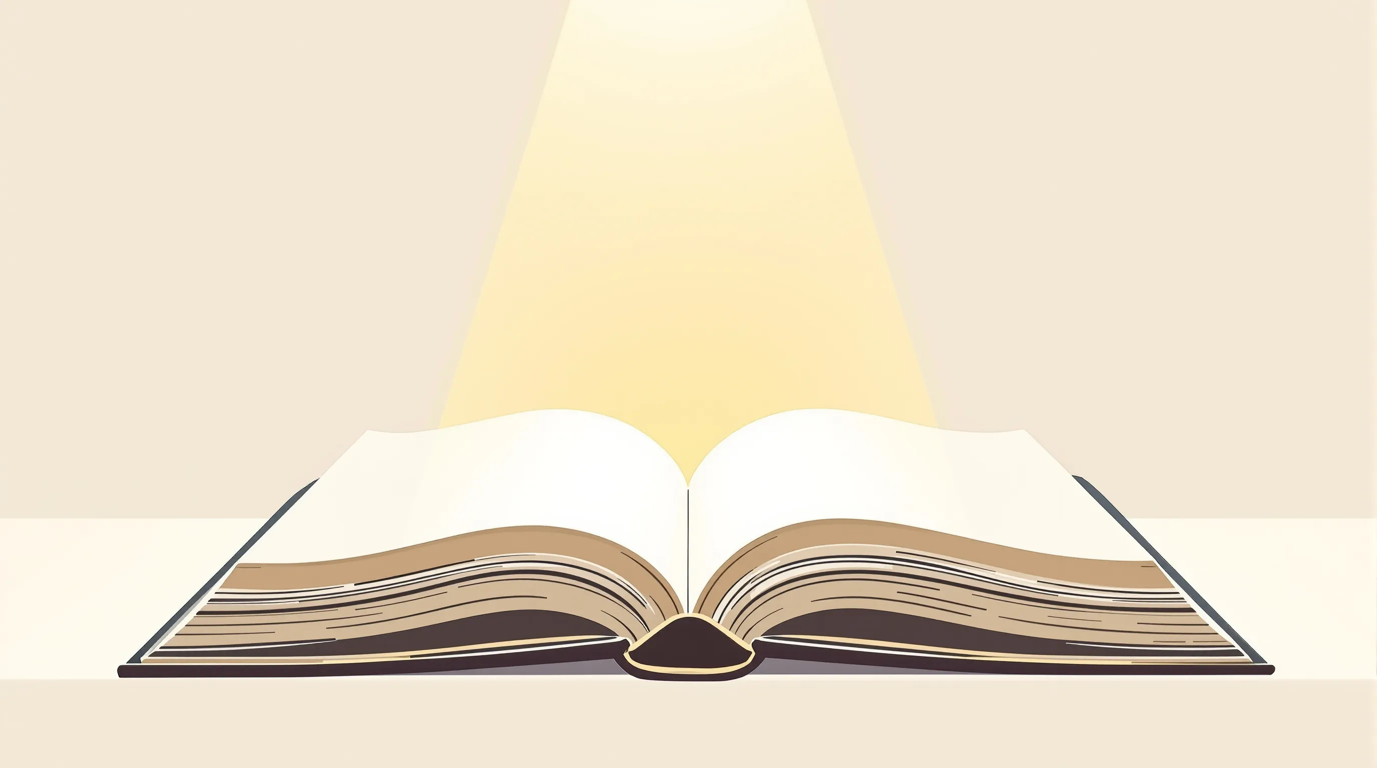 Open book with soft light beam on white background, symbolizing timeless wisdom.