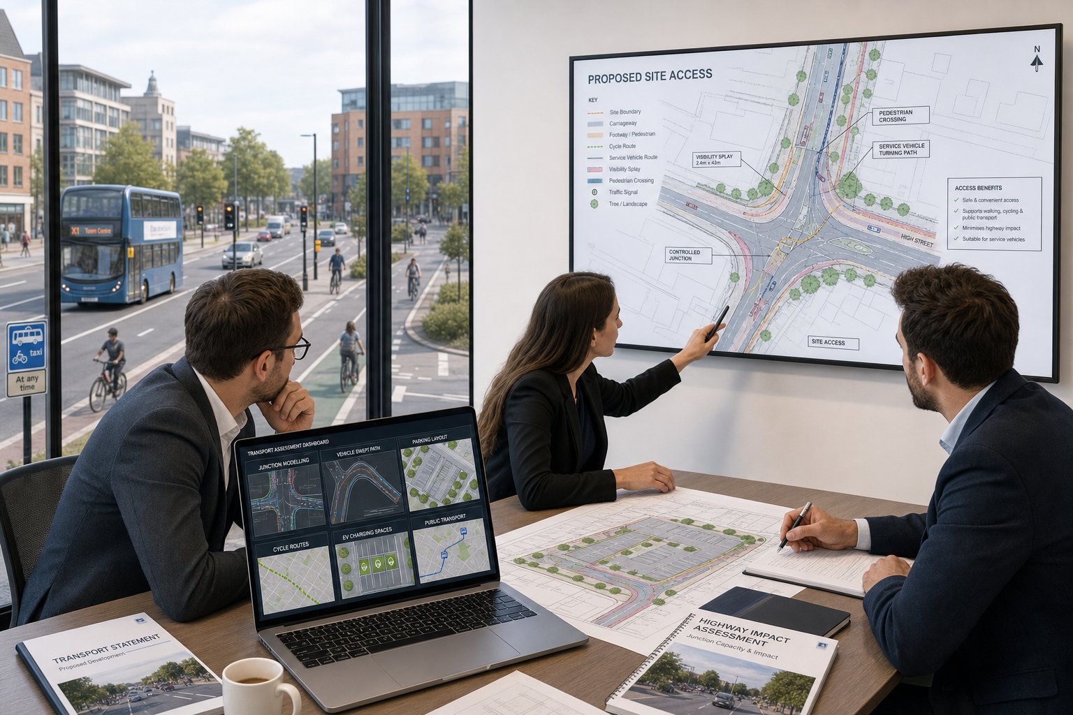 Transport planning consultants reviewing site access, parking, and highway impact.