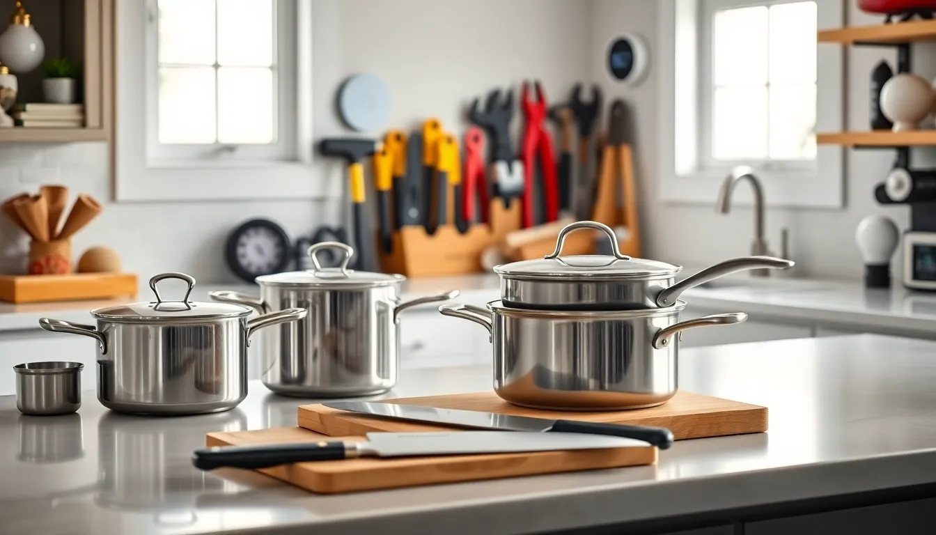 modern kitchen with housewarming gifts for first-time homeowners.