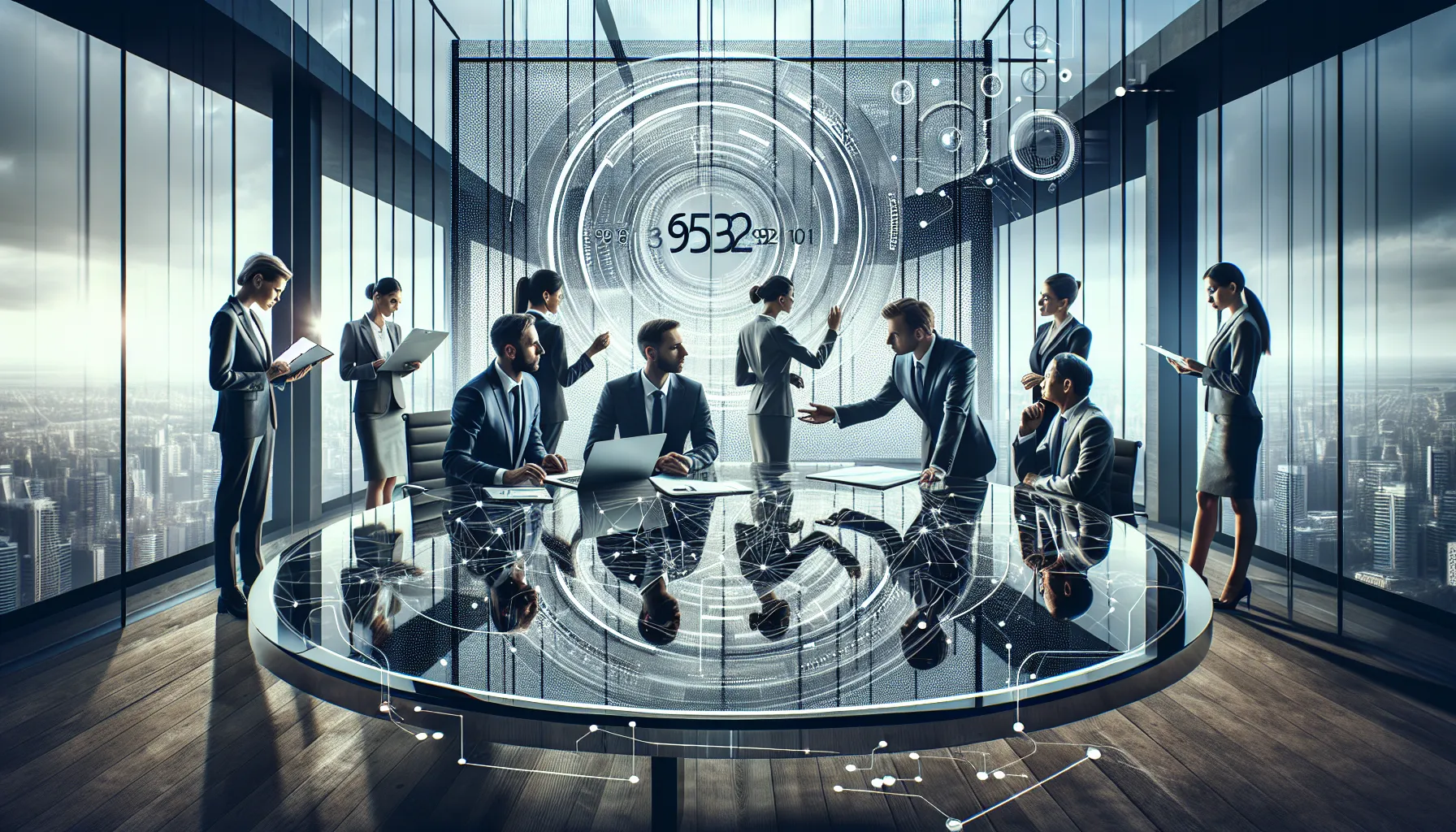 diverse team analyzing data in a modern office setting.