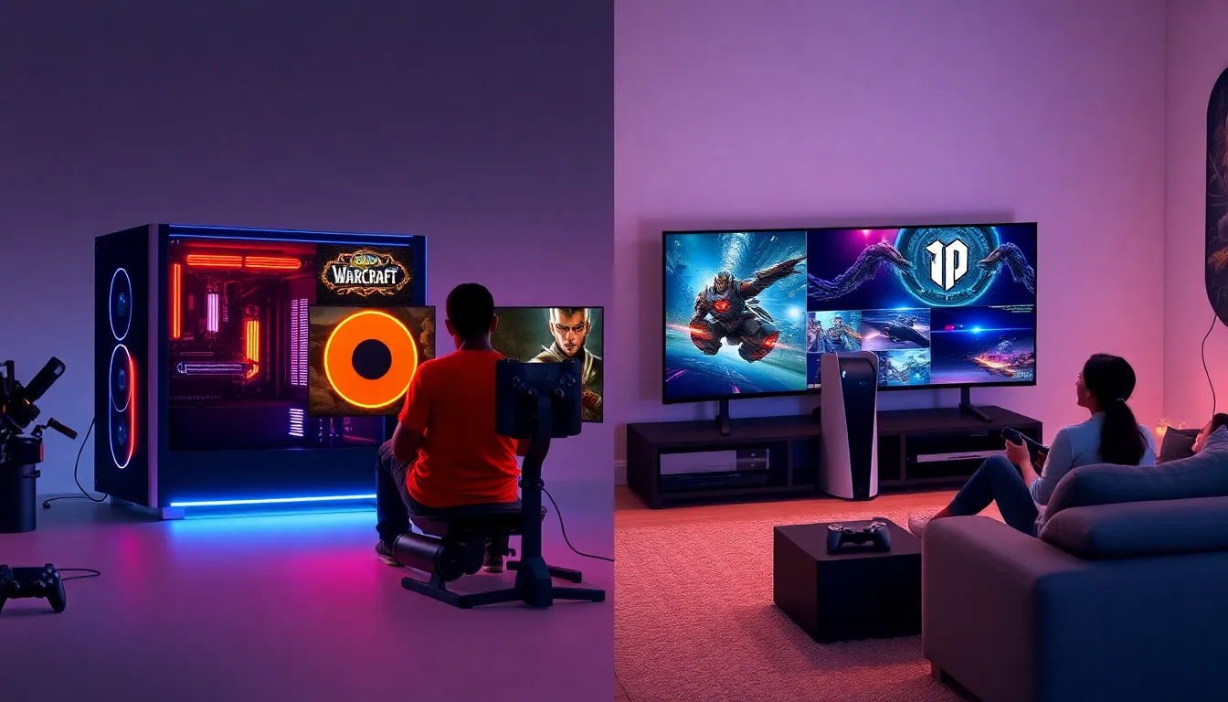 graphic comparison of PC and console gaming setups.