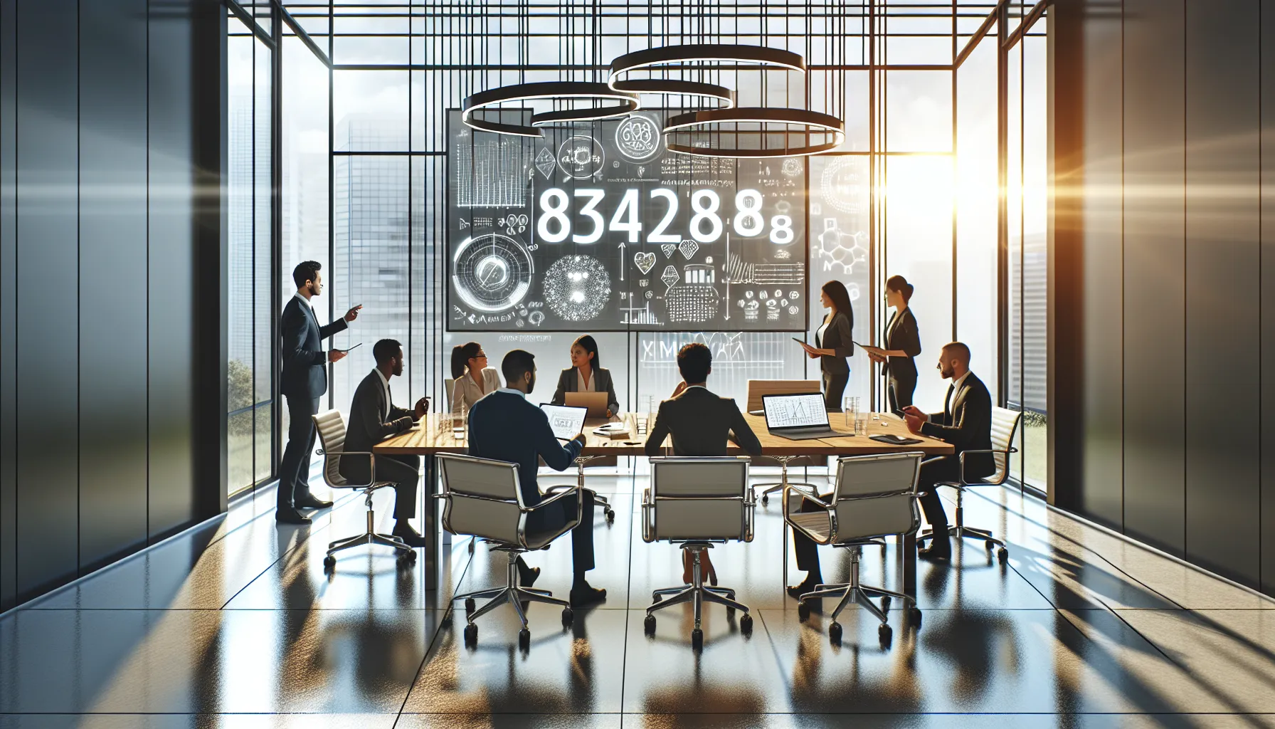 diverse team discussing interpretations of a phone number in a modern office.