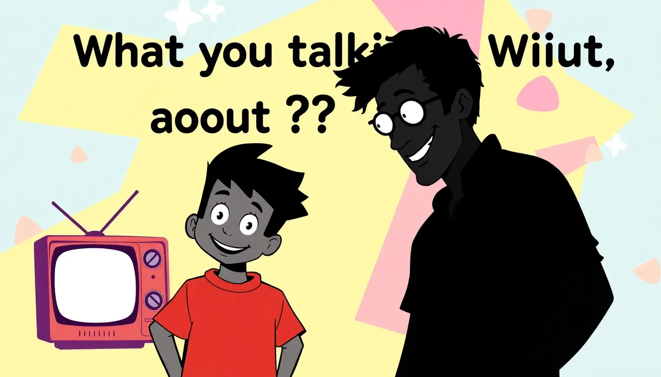 silhouetted brothers evoking the 'What you talkin' about, Willis?' phrase.