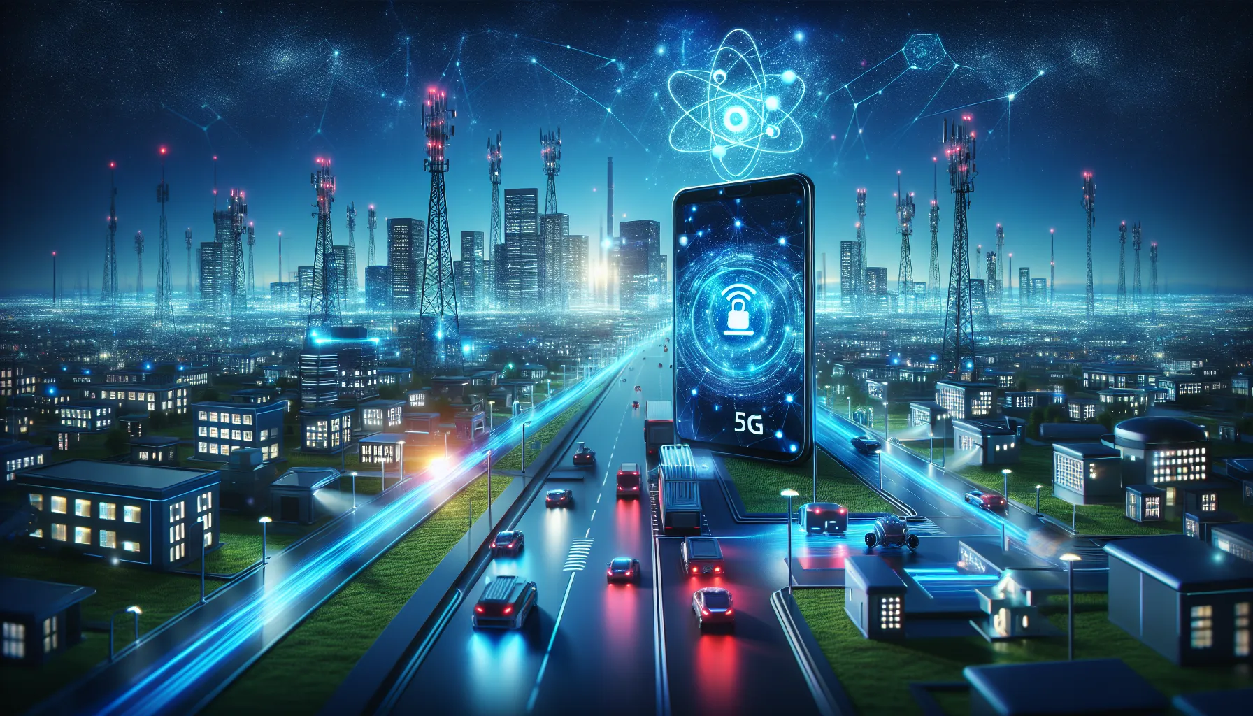 A futuristic cityscape showcasing the impact of 5G technology.