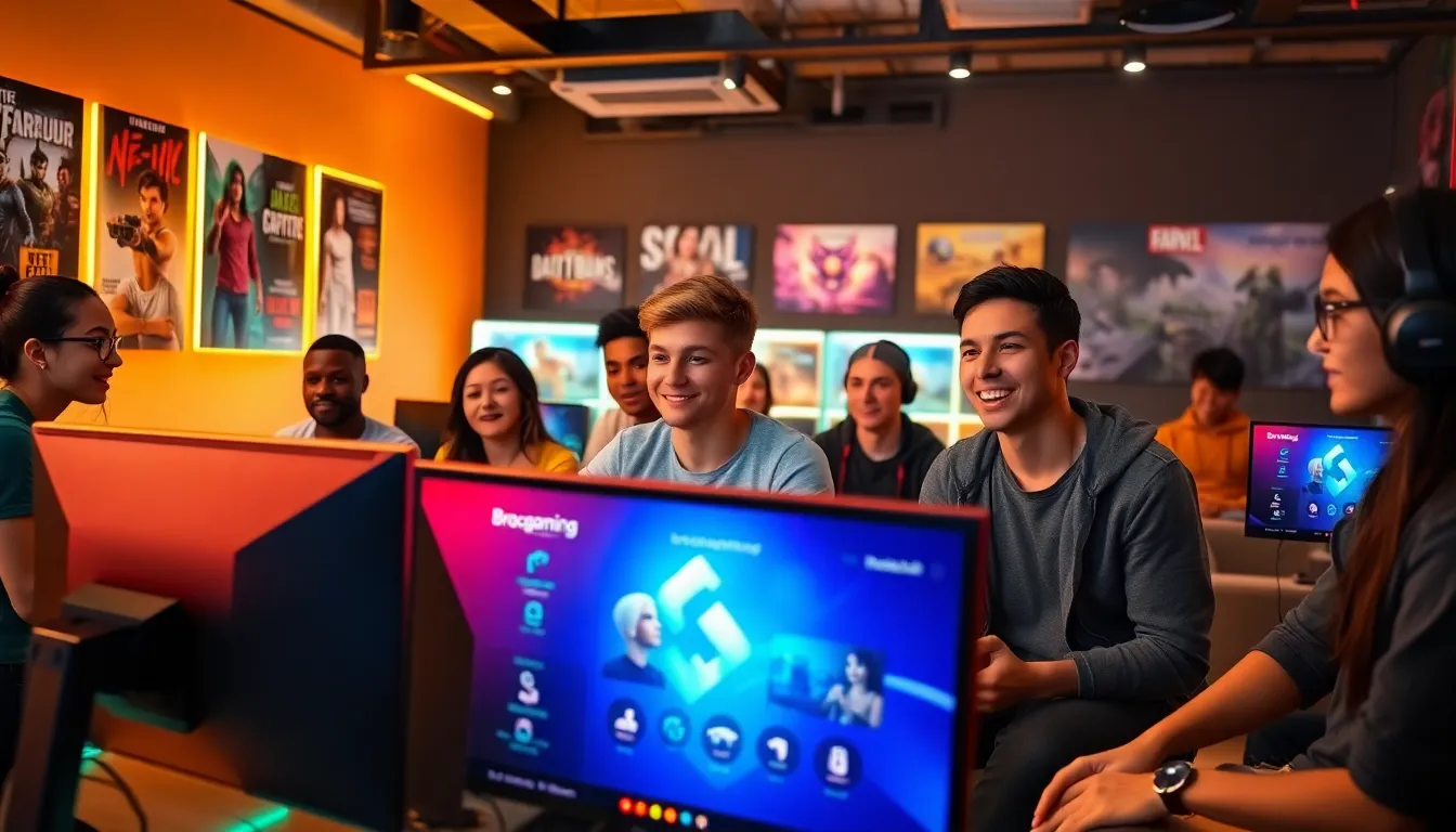 diverse gamers engaging with the Bracegaming platform in a modern setup.