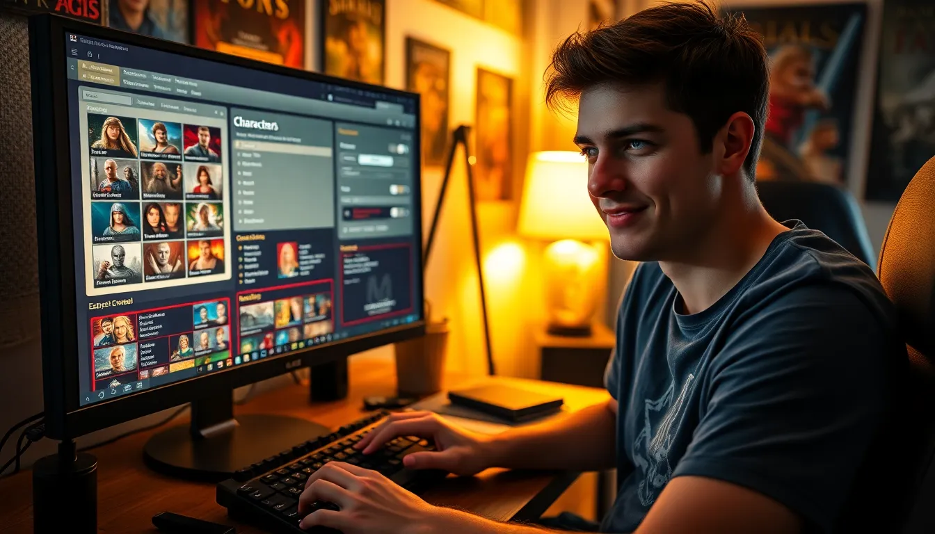 A young man at his computer using CK2Generator for Crusader Kings II.