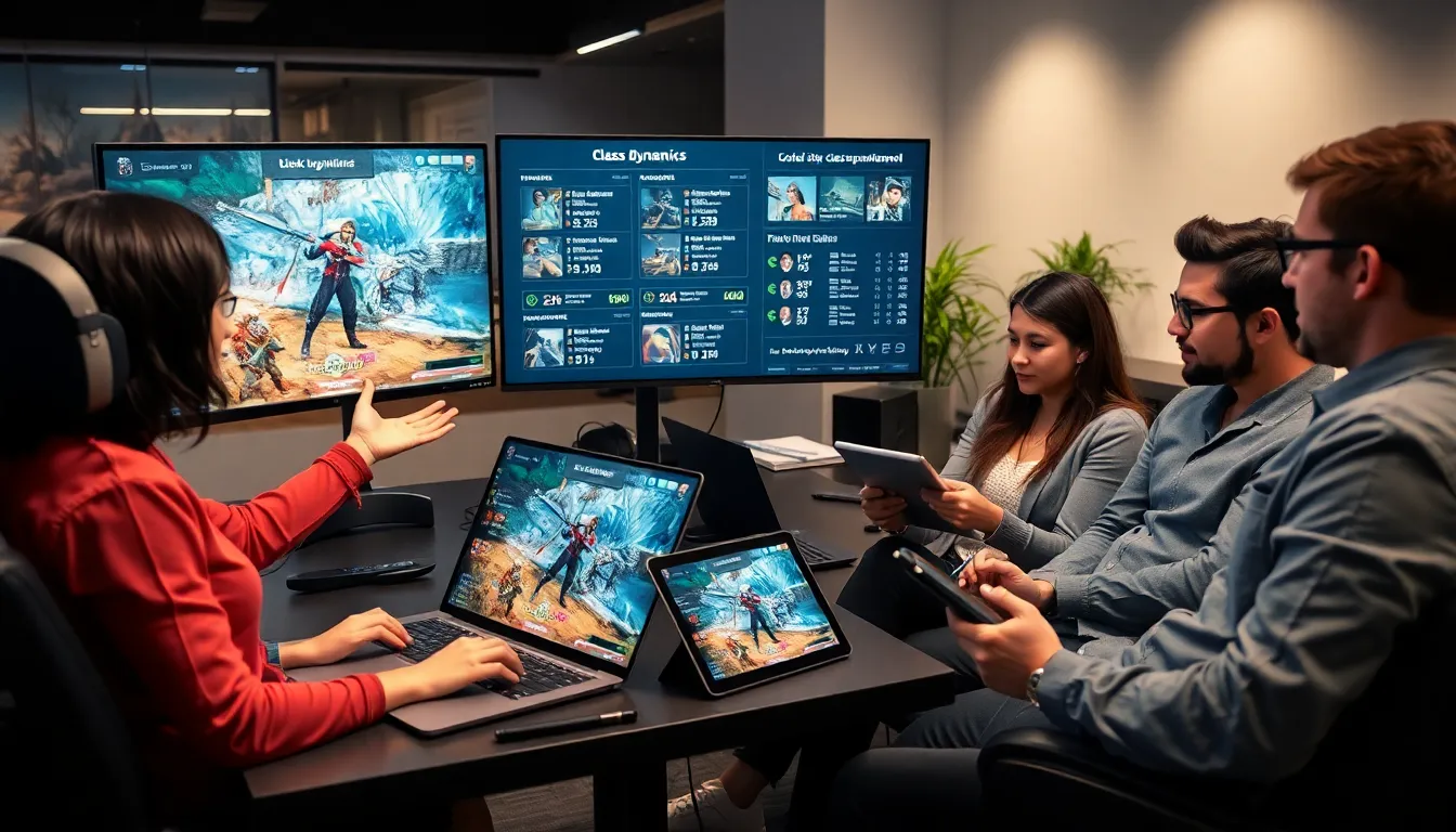 four diverse players discussing Black Desert Online class strategies.