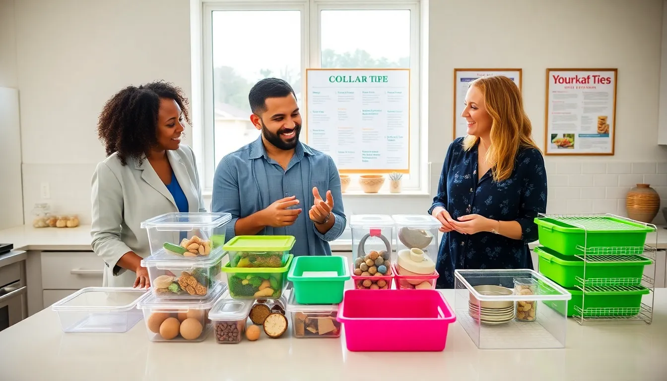 diverse team organizing a kitchen using Dollar Tree hacks.