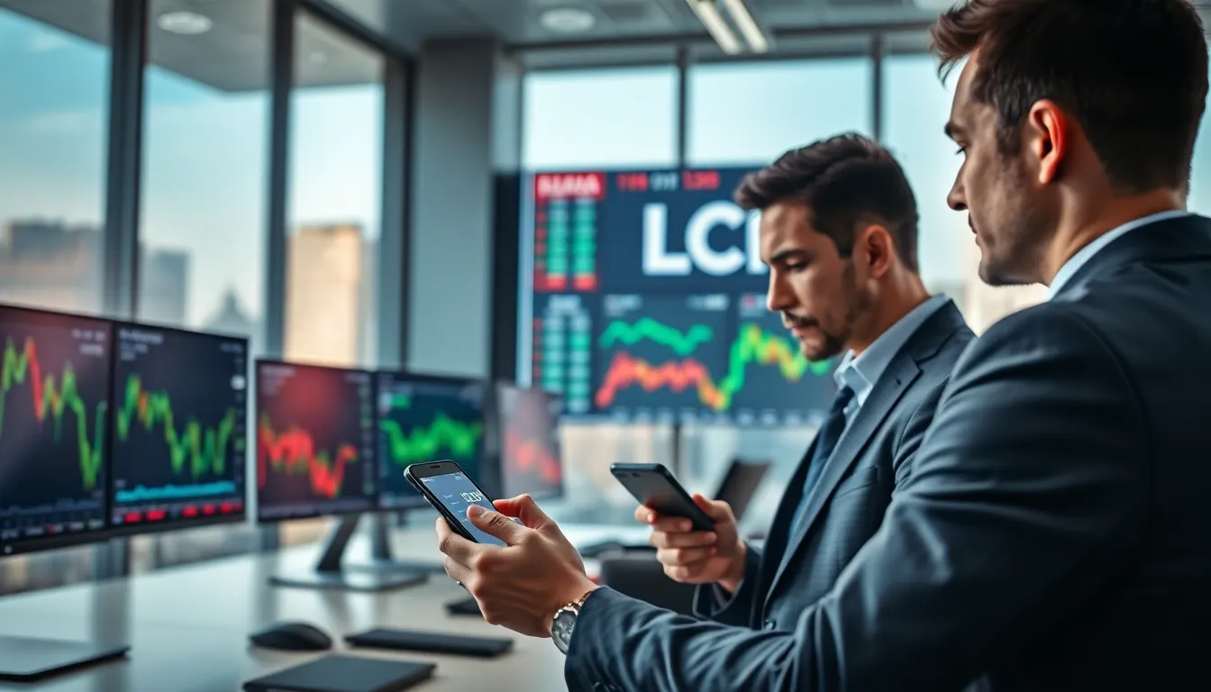 professional analyzing stock market data in a modern office.