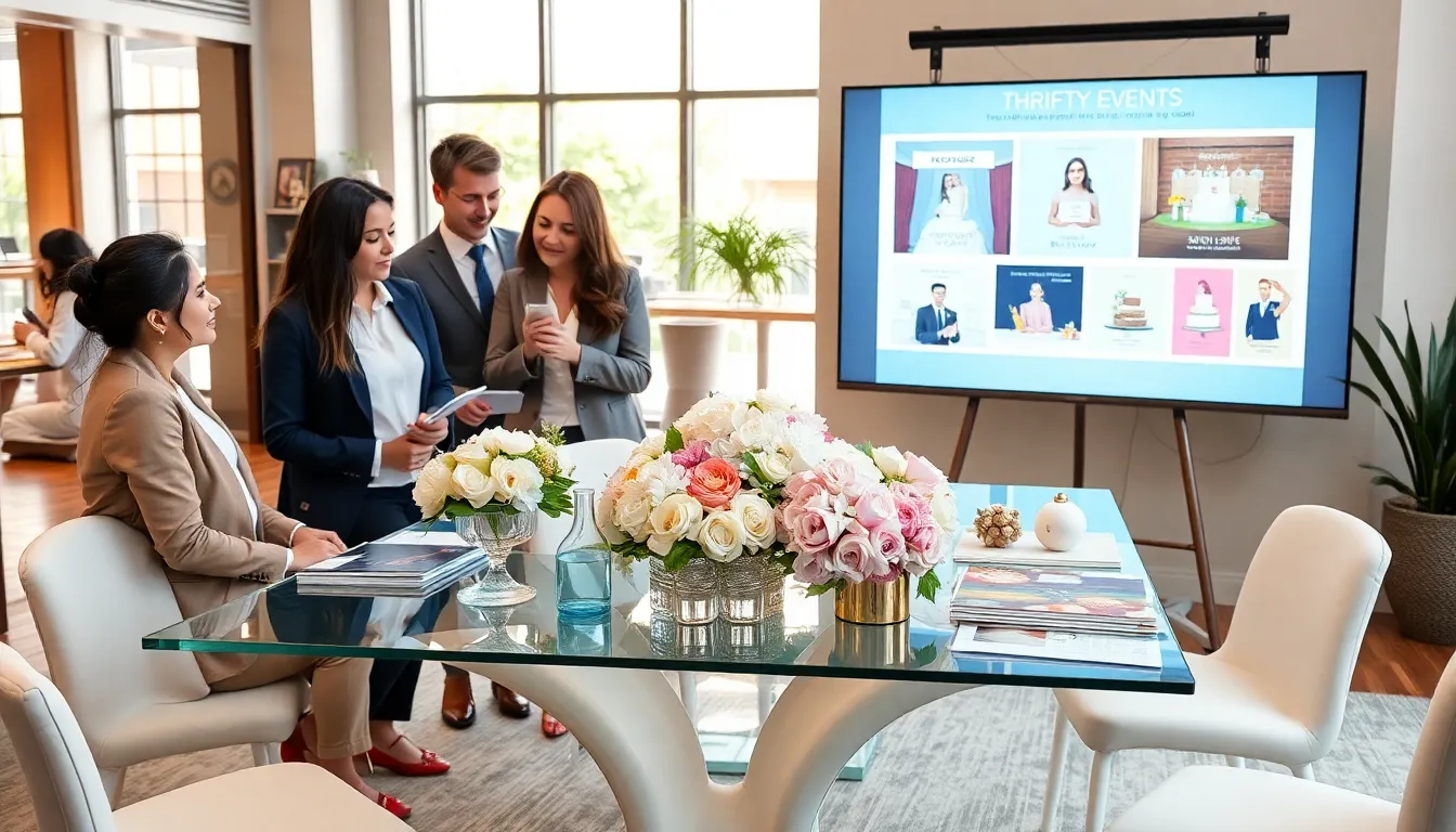 diverse event planners collaborating in a modern office setting.
