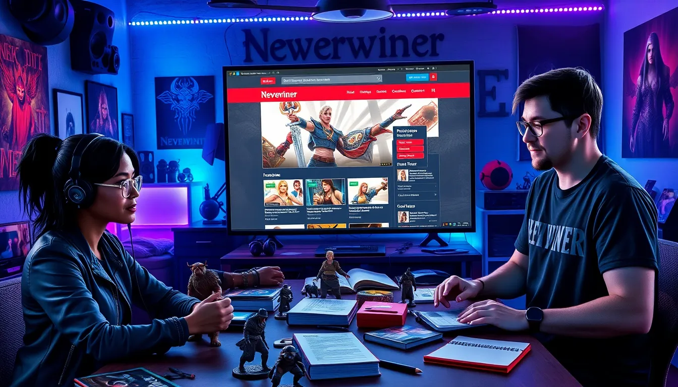 gamers discussing strategies in a cozy gaming den with Neverwinter decor.