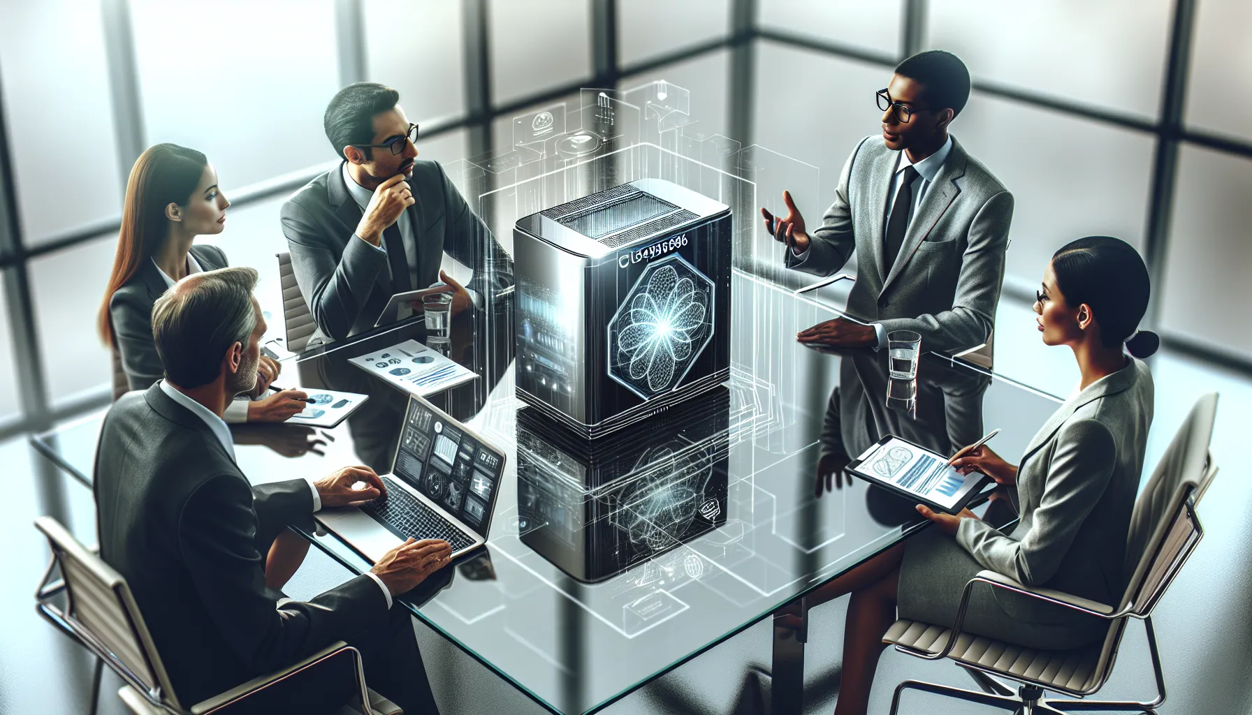 professionals discussing the innovative CU54951896 device in a modern office.