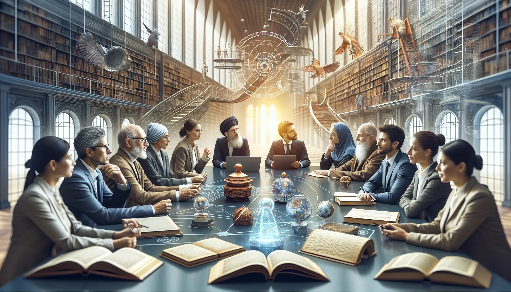 diverse group of scholars discussing the evolution of фгещугкщ.