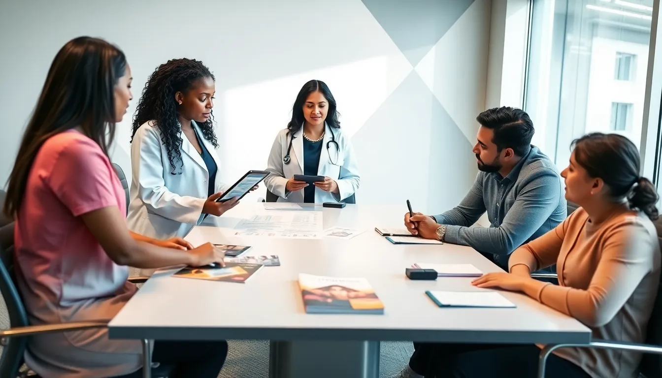 healthcare professionals discussing menstrual health in a modern office.
