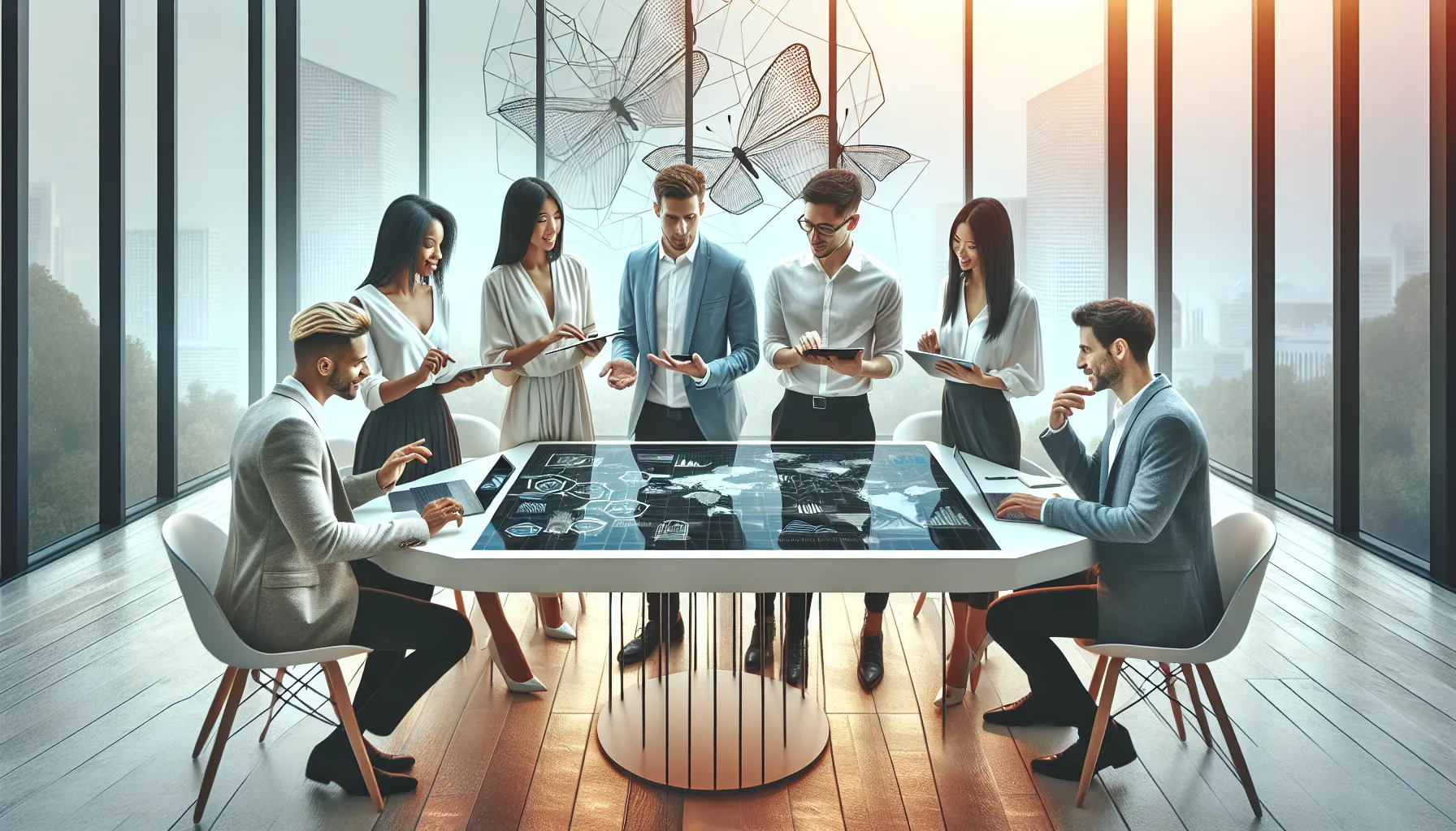 diverse professionals discussing transformation in a modern office.