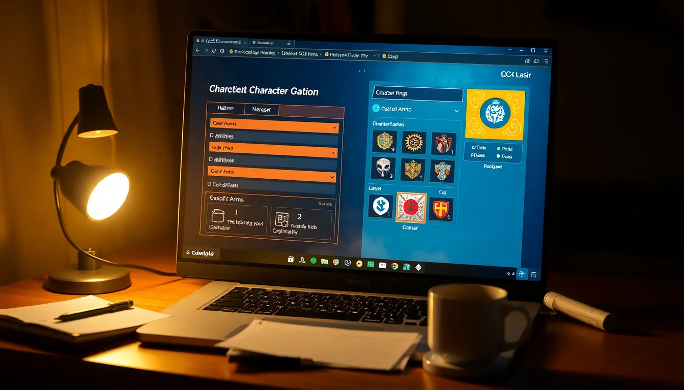screenshot of CK2Generator character creation interface on a laptop.