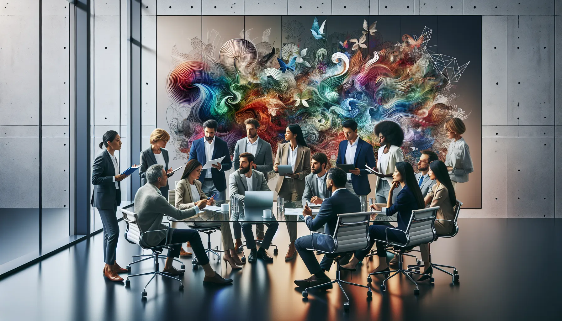 diverse team collaborating in an office, symbolizing creativity and connection.