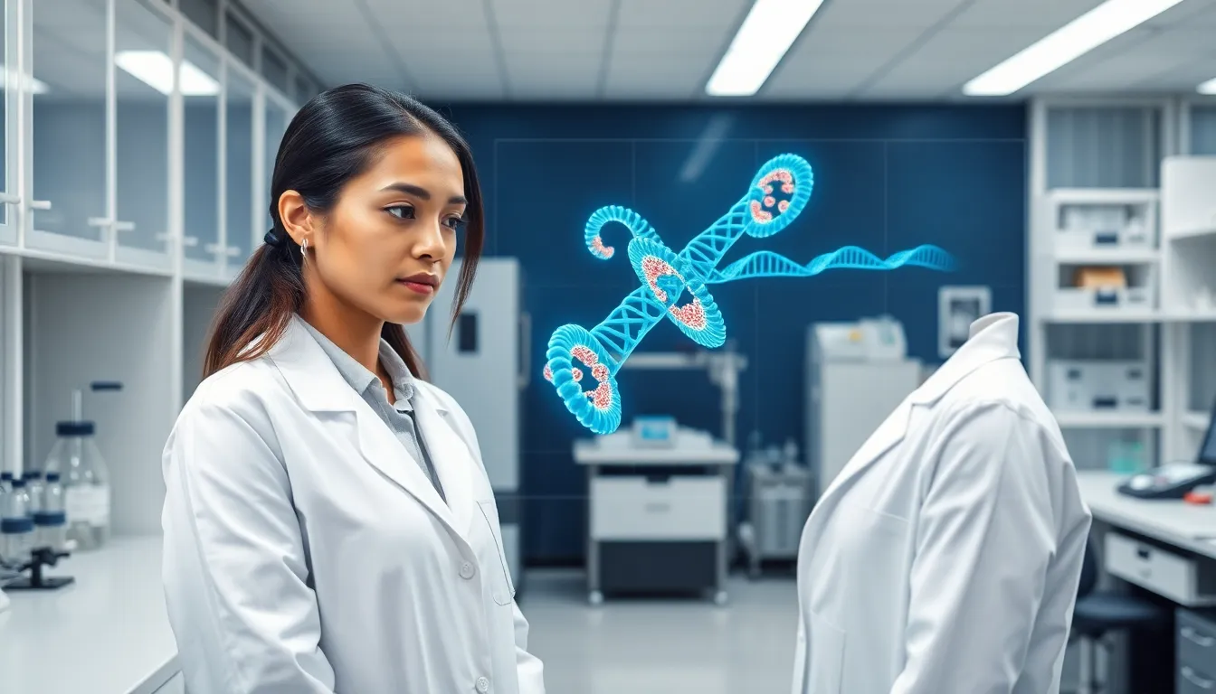 researcher analyzing chromatin structures in a modern lab.