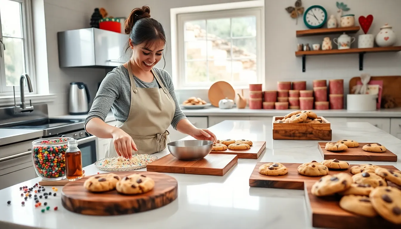 baker in a cozy kitchen preparing cookies.