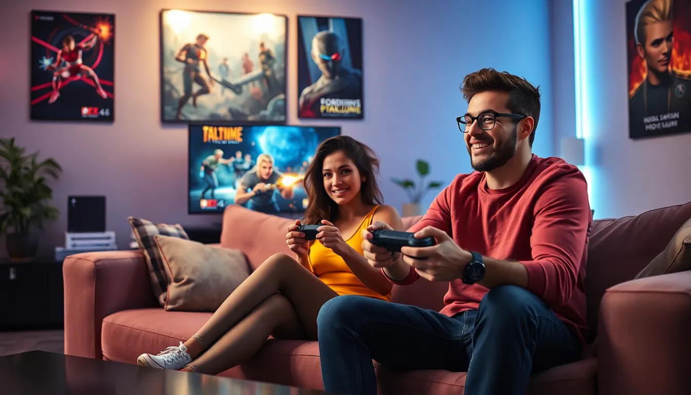 two gamers enjoying a 2-player adventure game on PS4.