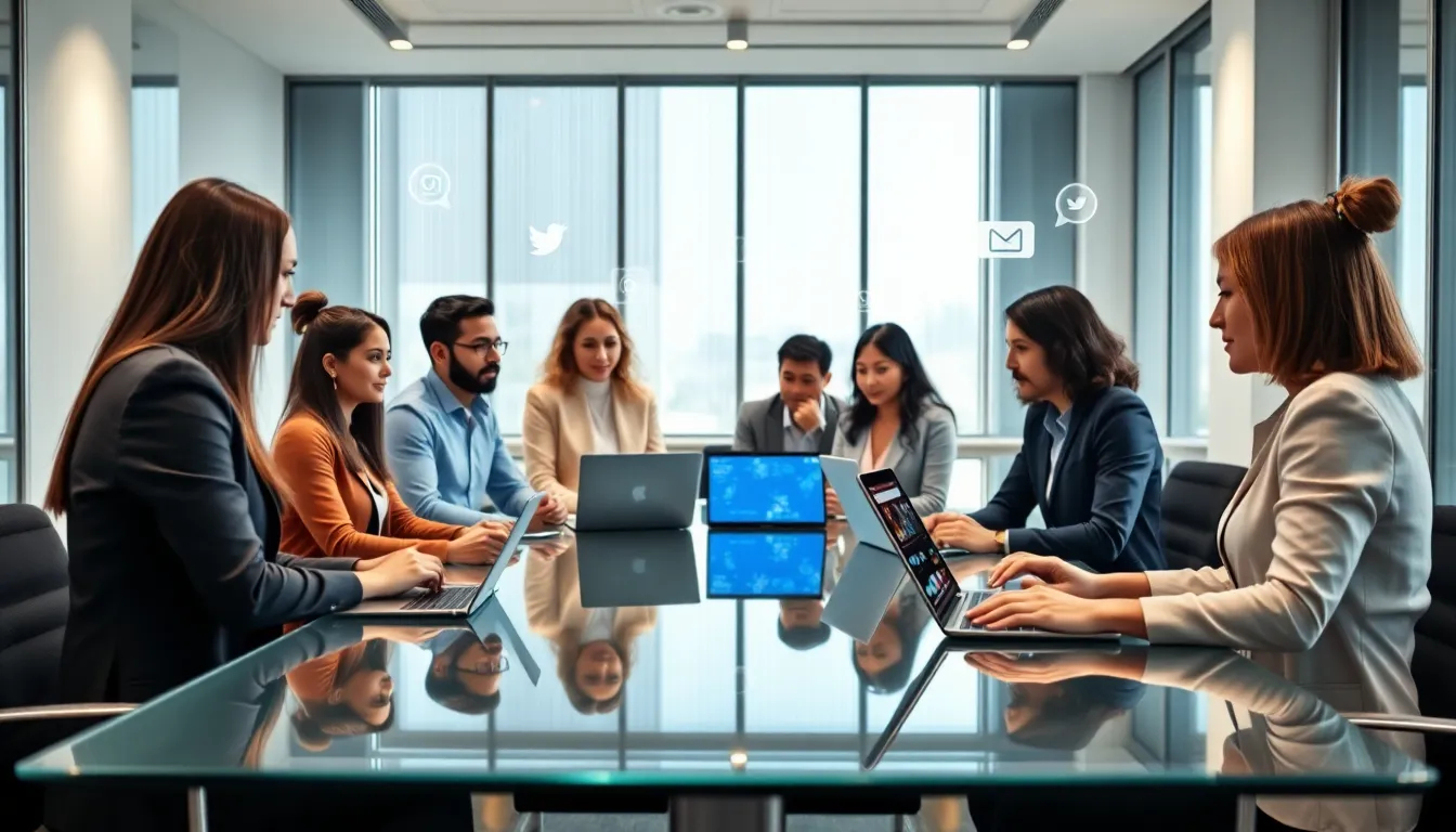 diverse professionals collaborating in a modern digital workspace.