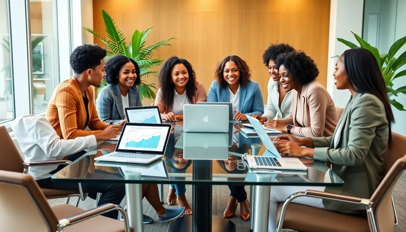 diverse team collaborating on health and wellness in a modern office.