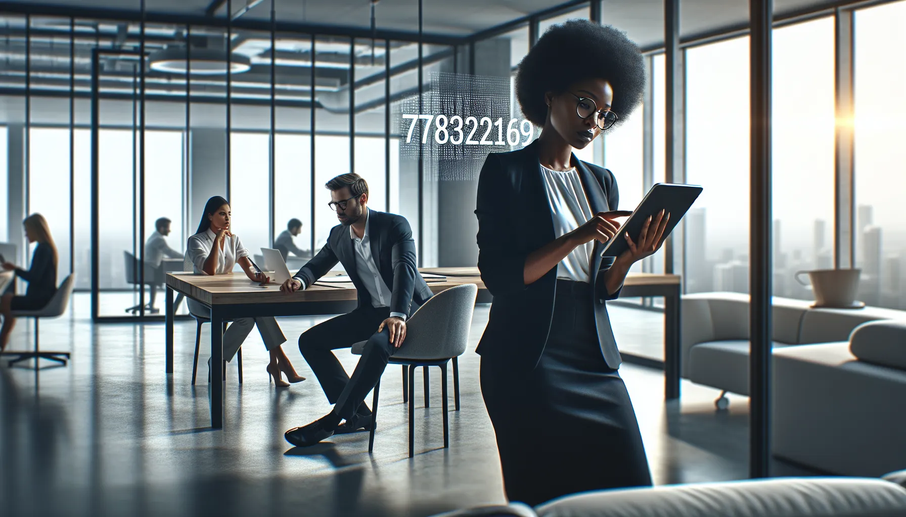 diverse professionals discussing number recognition in a modern office.