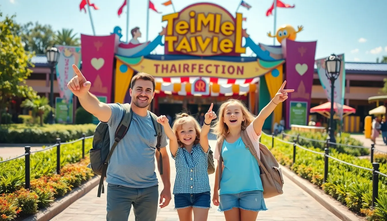 family enjoying a day at a theme park.
