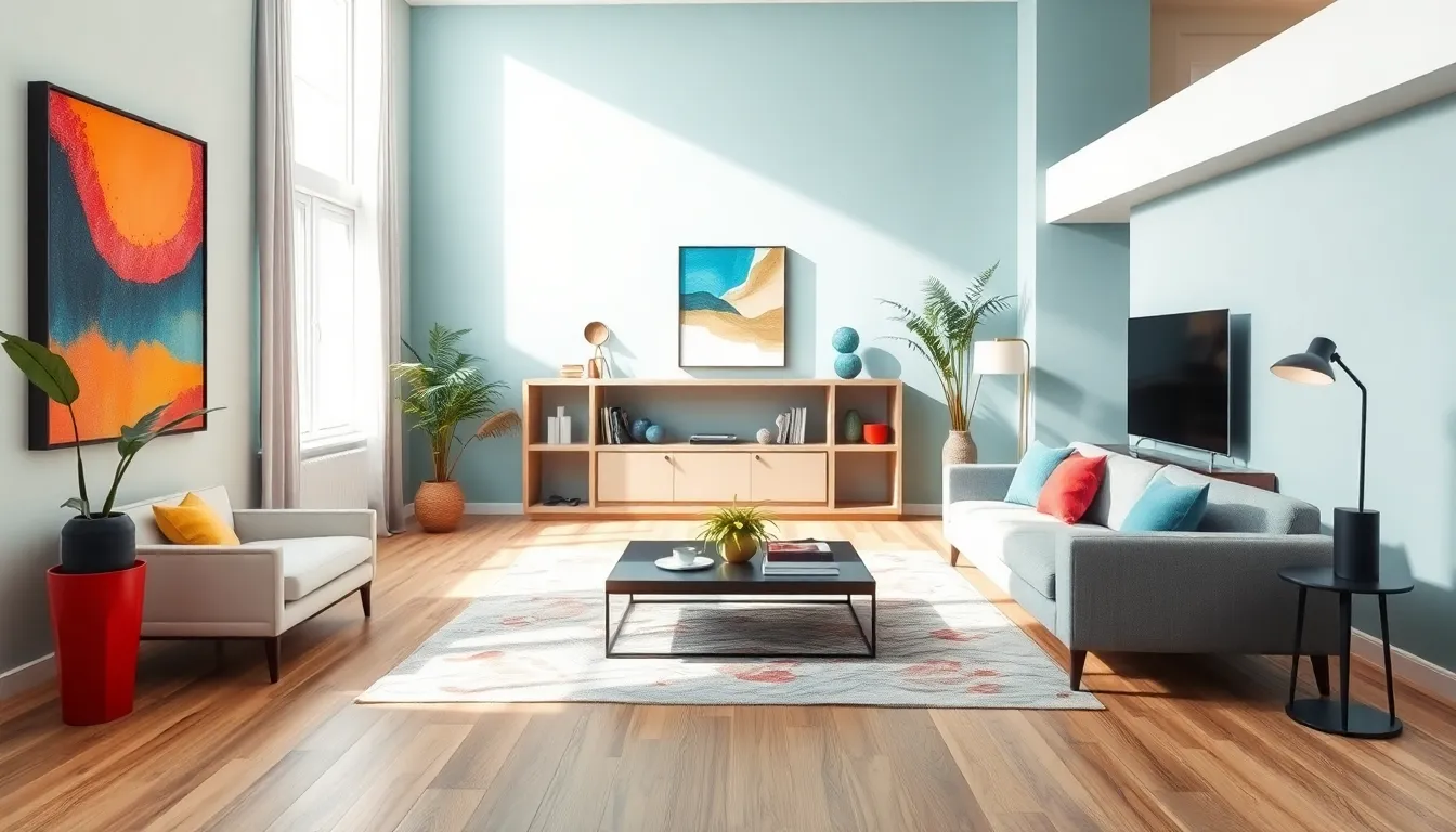 modern living room highlighting principles of interior design.