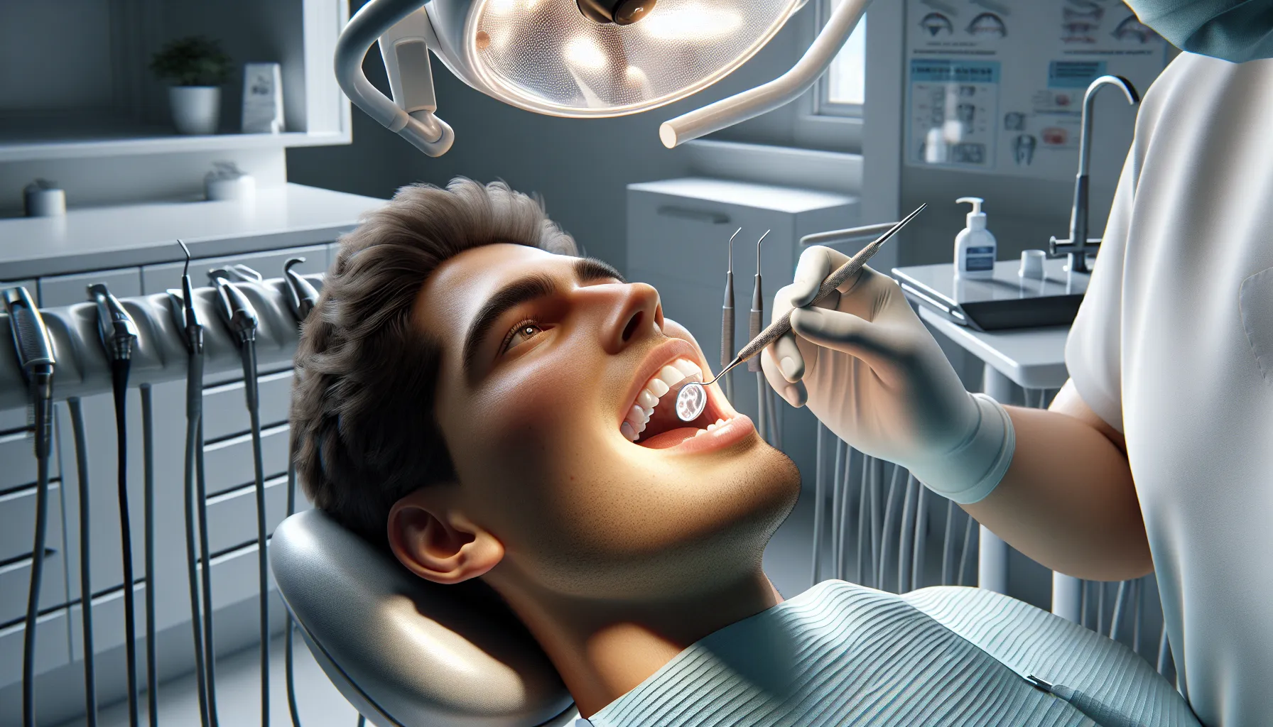 Dentist applying fluoride varnish to a patient’s teeth in a norwegian clinic.