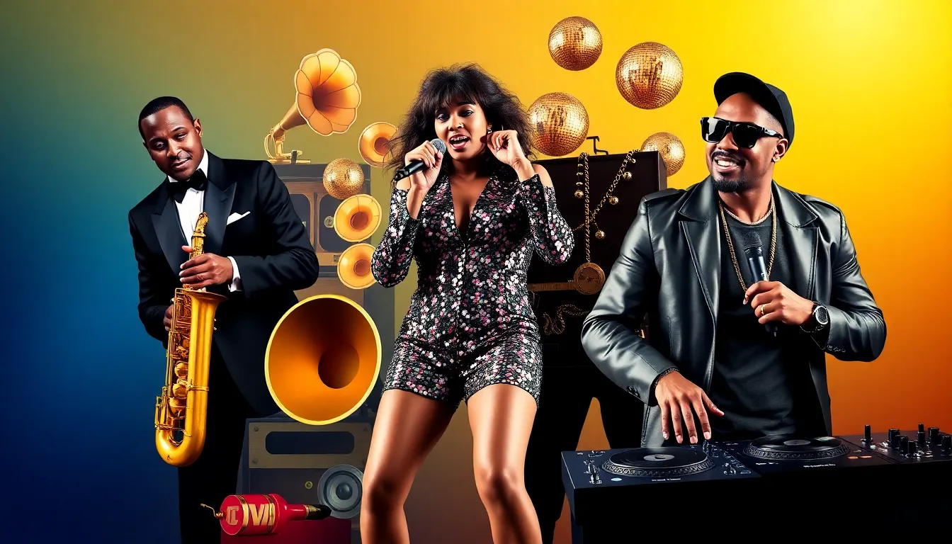 collage of artists representing the evolution of money-making songs.