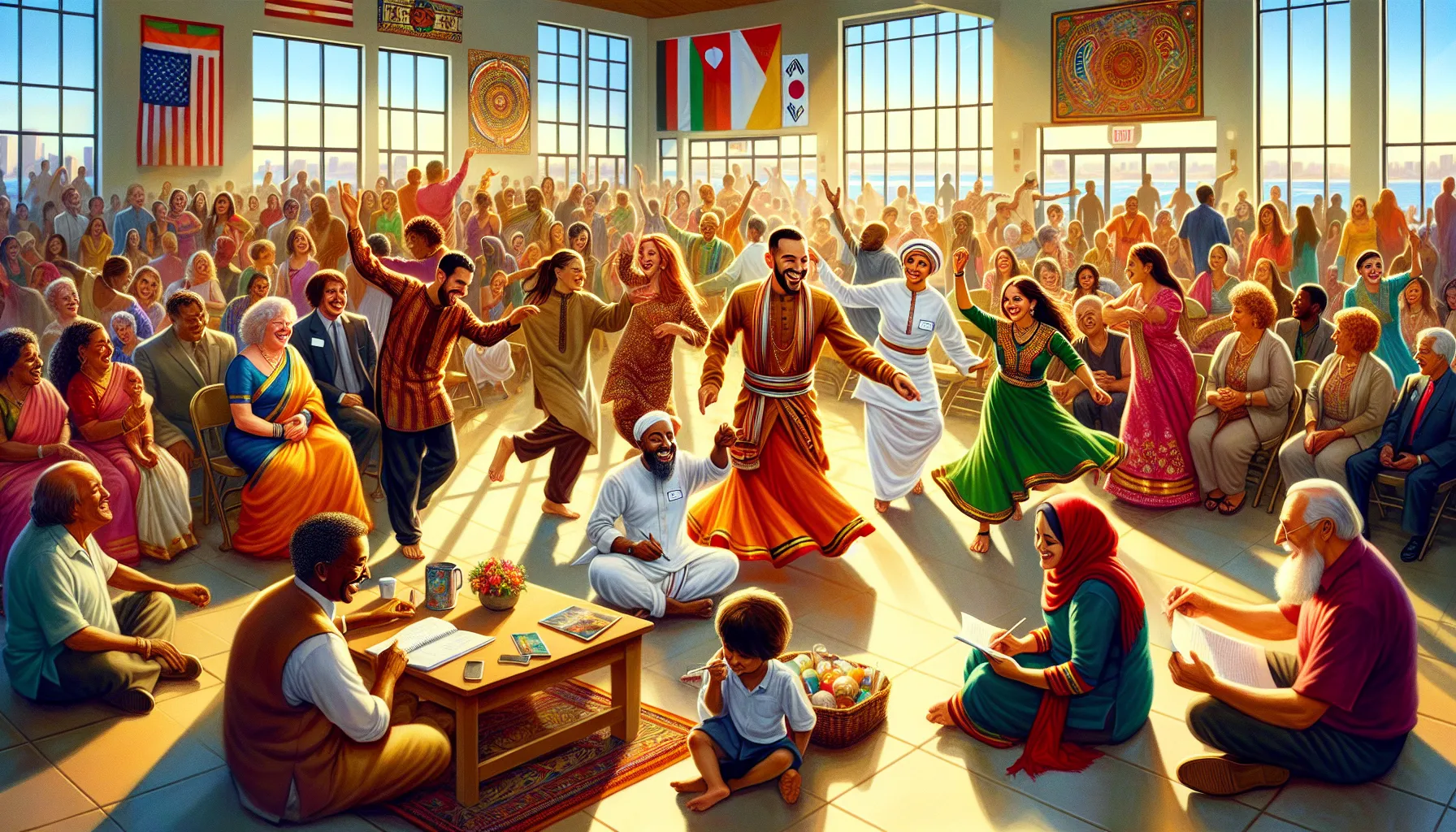 diverse group performing Vettakarikal dance at a community event.