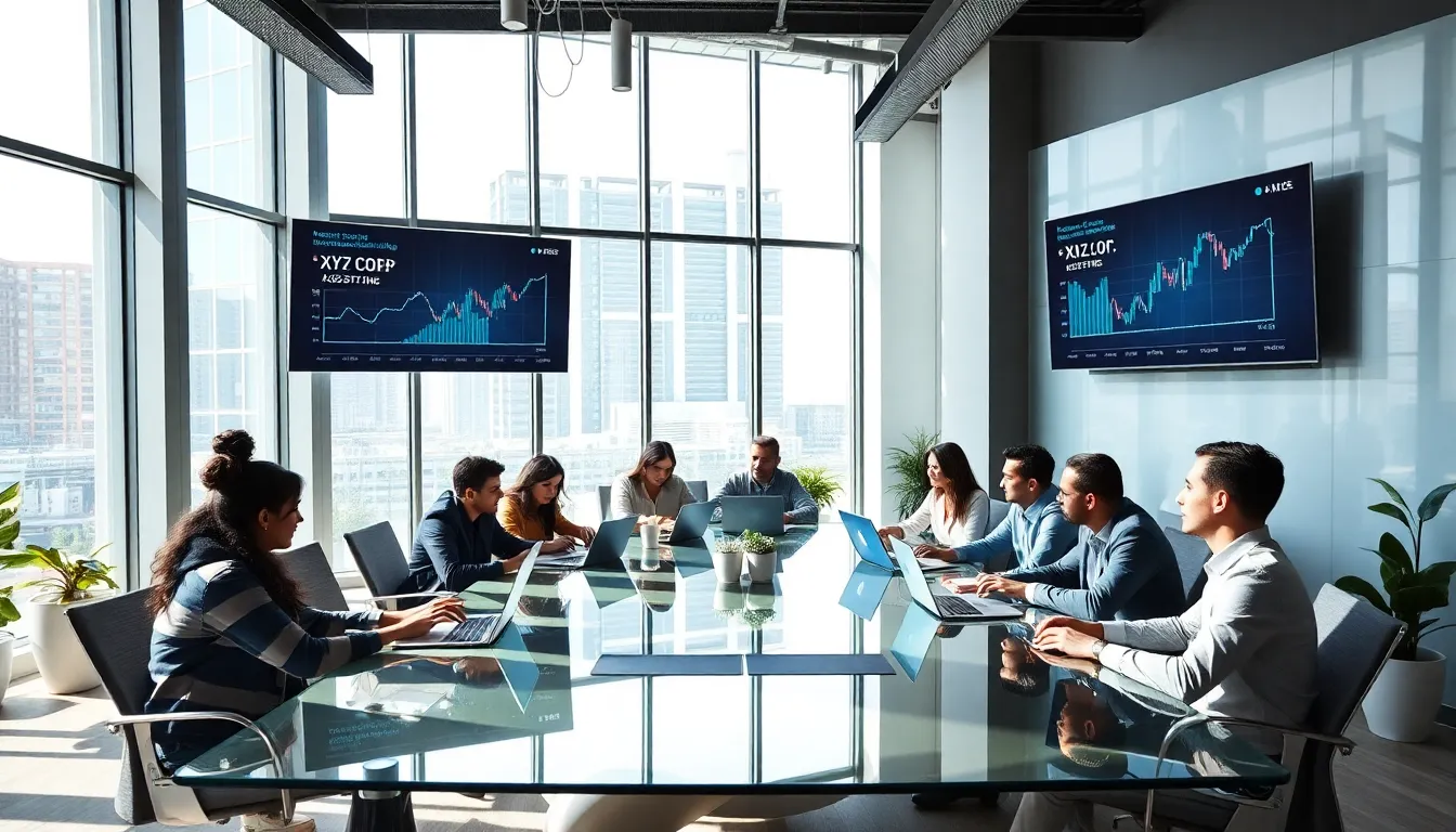 diverse professionals collaborate in a modern office on business strategies.