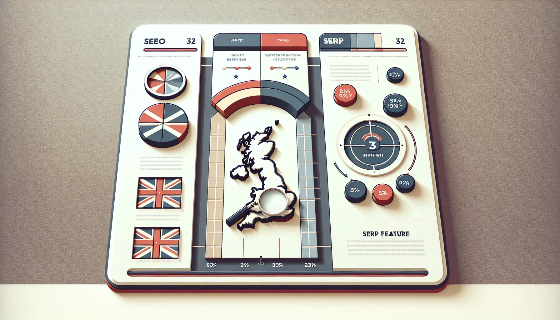 Infographic on SEO ranking keywords, intent, and UK SERP features.