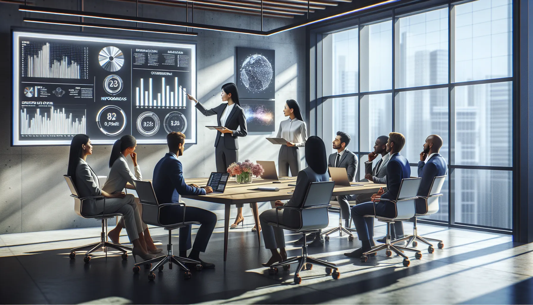 diverse team collaborating in a modern office setting.