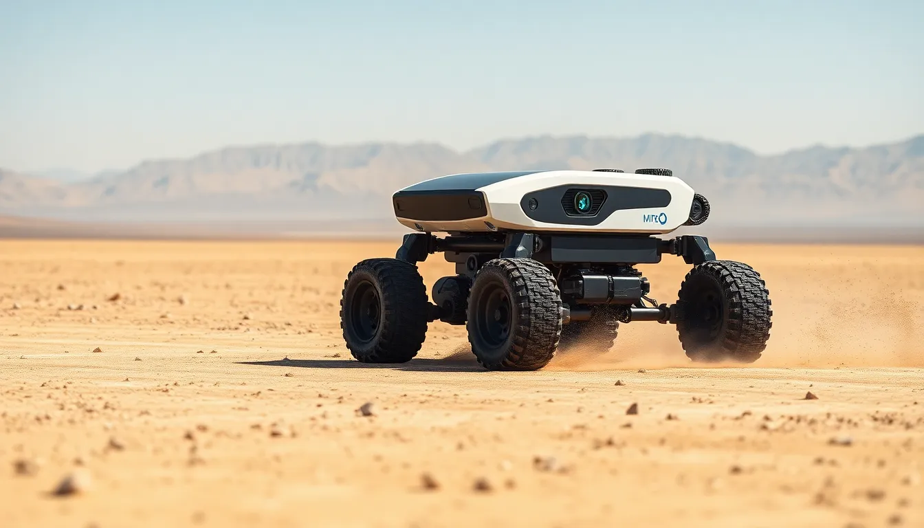 a rugged robot navigating a desert landscape.