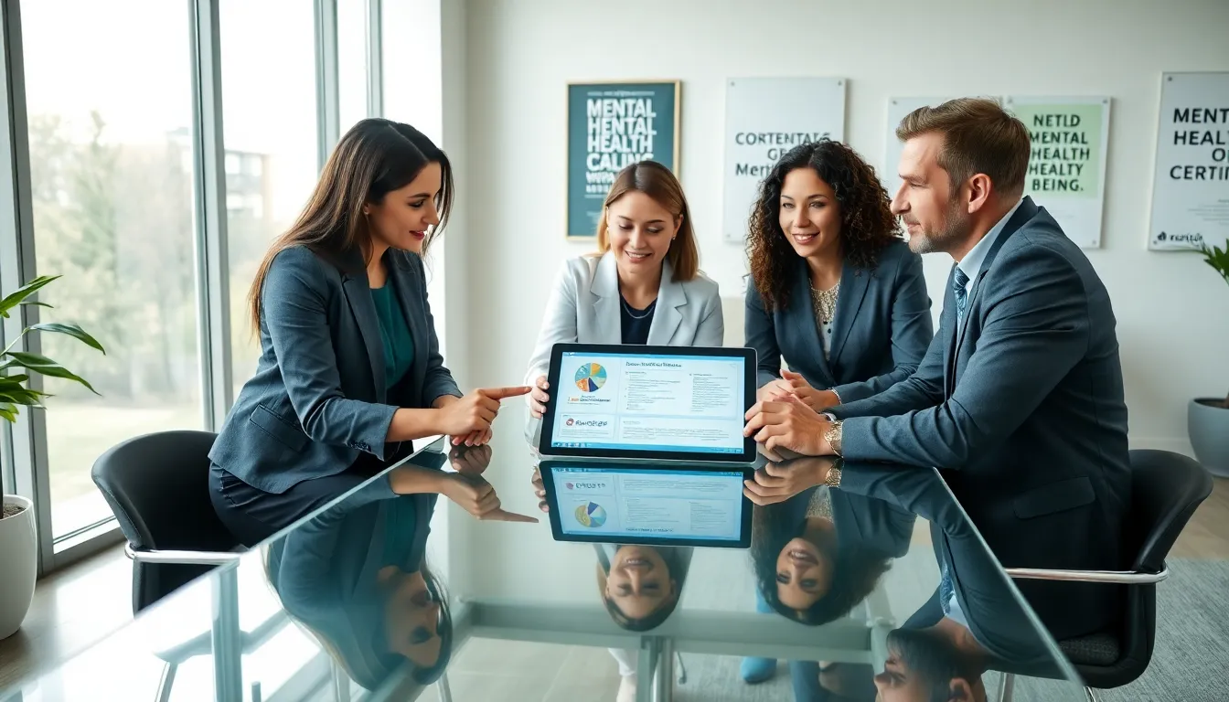 mental health professionals collaborating in a modern office.
