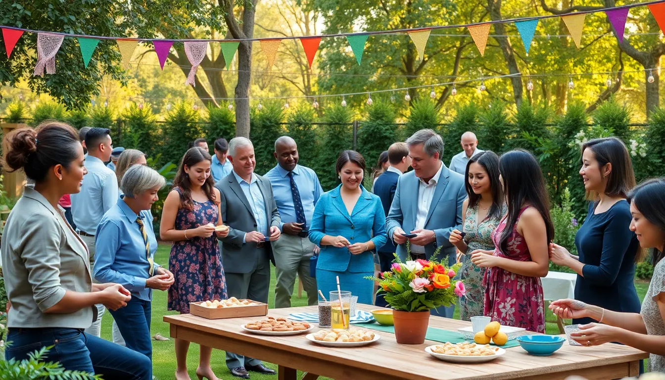 diverse group celebrating a Thrifty Event in a backyard.