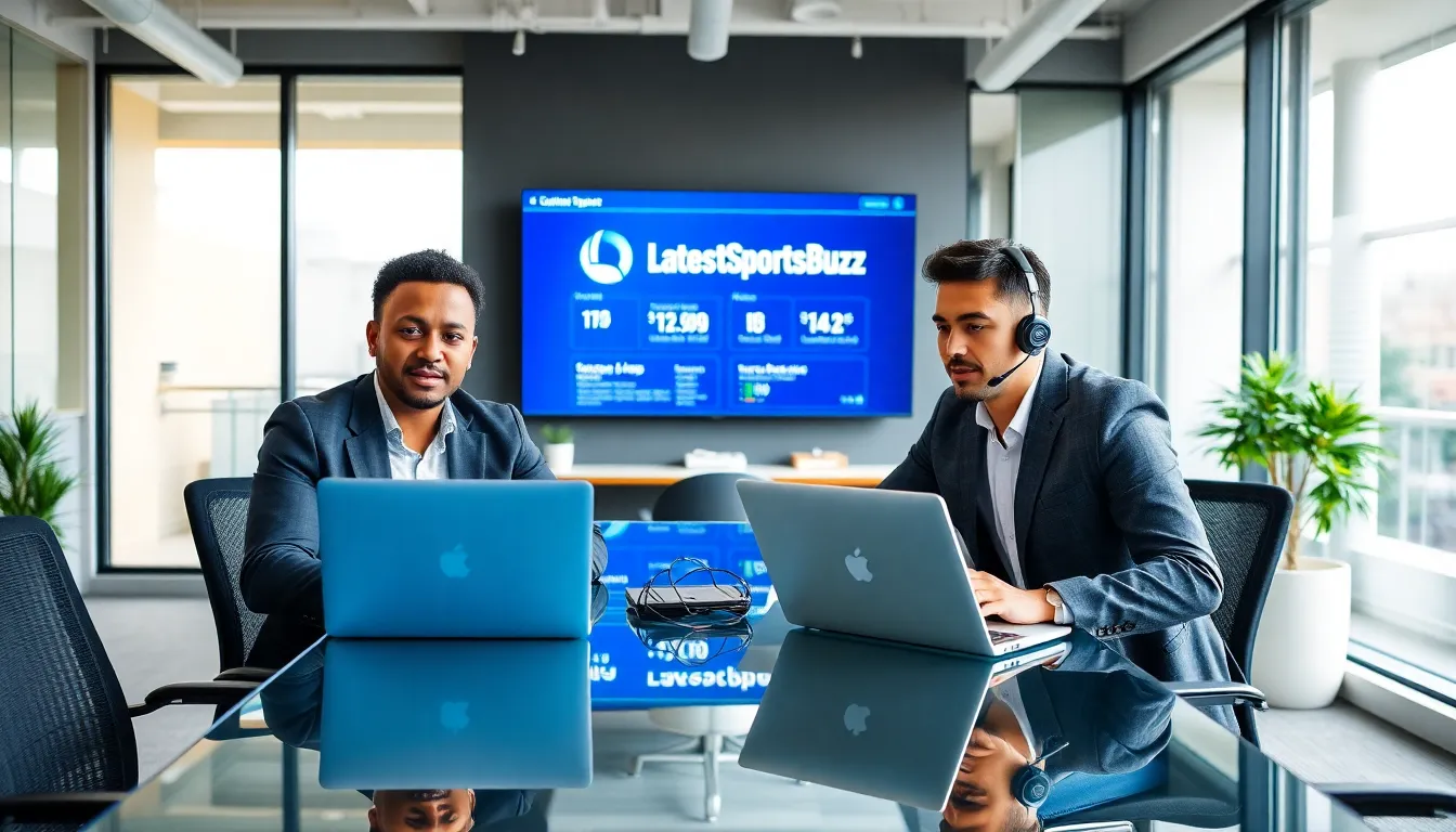 diverse customer support team collaborating in a modern office.