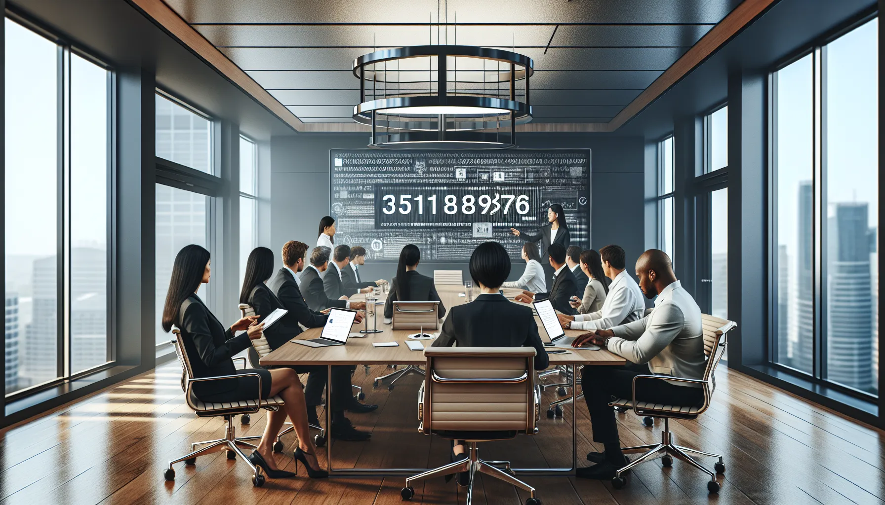 diverse professionals discussing trends in a modern office setting.