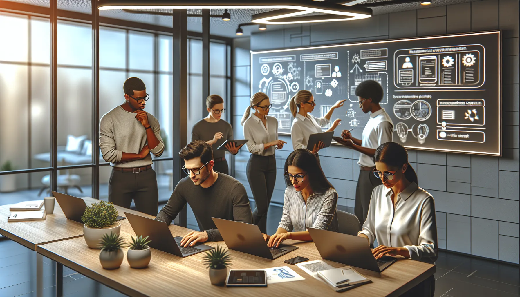 diverse IT team troubleshooting software installation issues in a modern office.