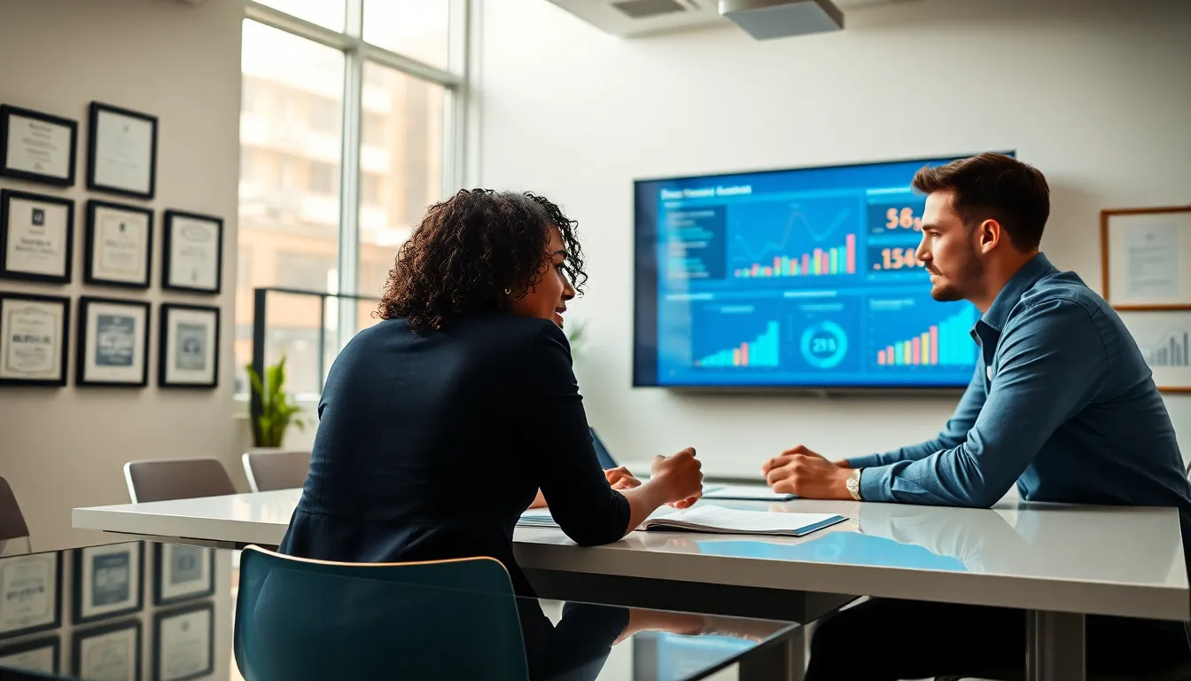 a diverse property management team discussing strategies in a modern office.