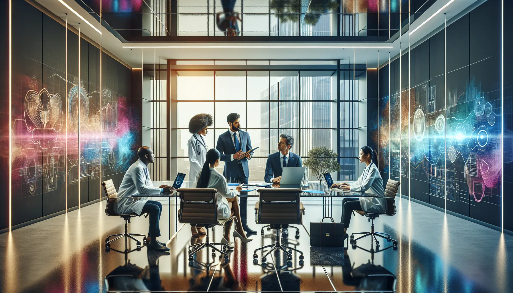 diverse professionals discussing ideas in a modern office.