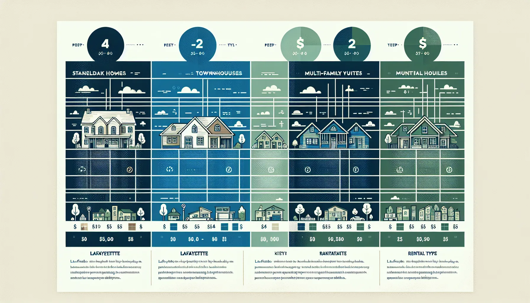 comparison chart of Lafayette property types, including homes, condos, and rentals