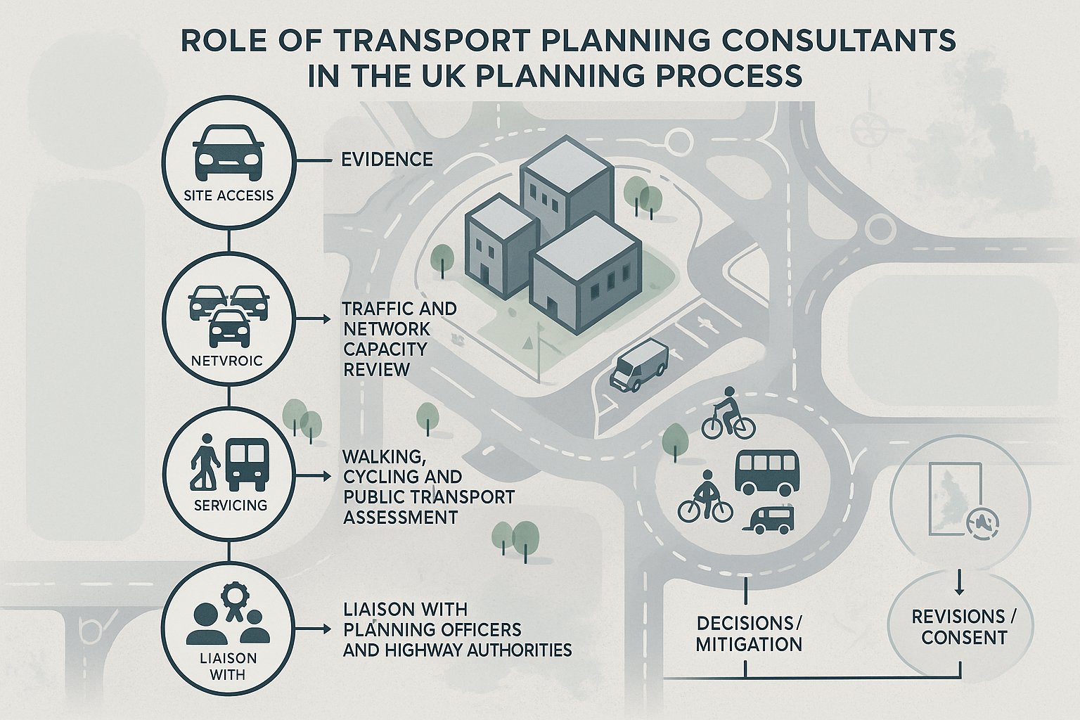 infographic of transport planning consultant tasks in the UK planning process